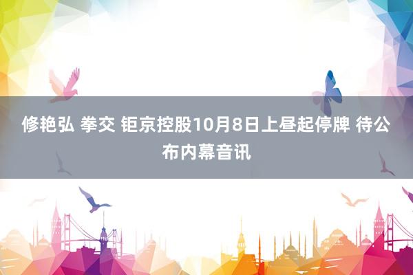 修艳弘 拳交 钜京控股10月8日上昼起停牌 待公布内幕音讯